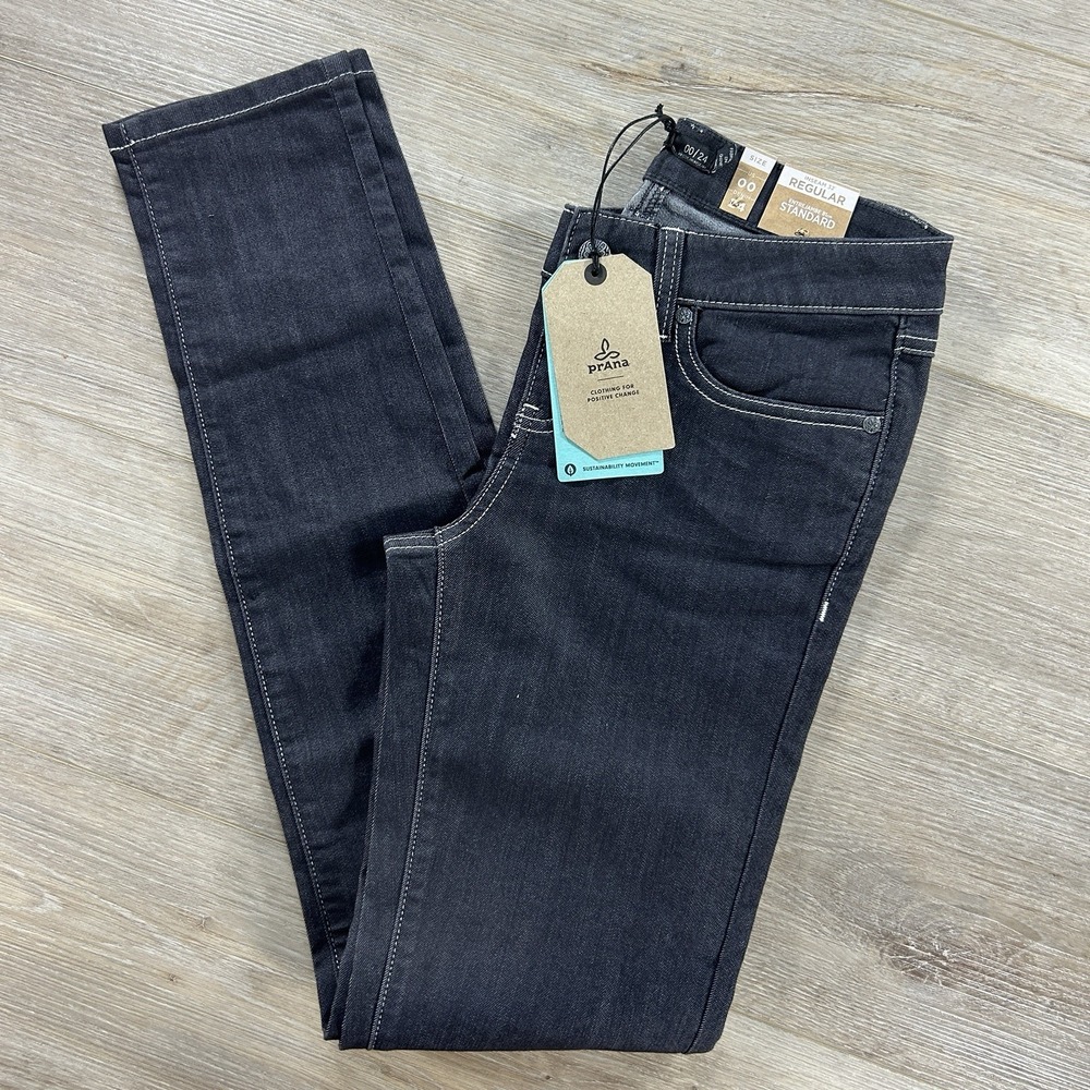 NWT prAna 00 Kayla Low Rise Jeans Womens 24x32 Denim Solid Stretch